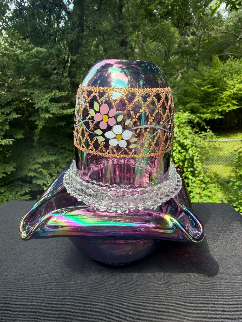 Fenton Iridescent Purple 3 Piece Fairy Light with Hand-Painted Floral Band - Picture 4 of 9